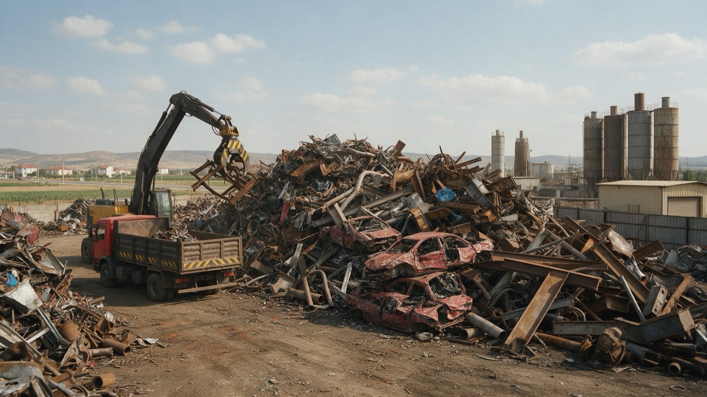 Kemalpaşa hurda metal deposu ve kepçeli kamyon